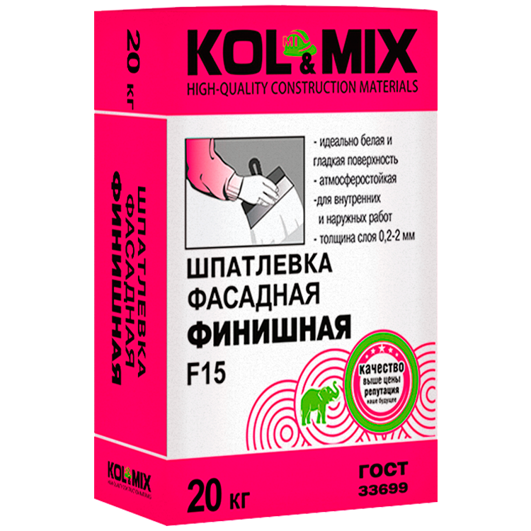 ШПАТЛЕВКА ФАСАДНАЯ ФИНИШНАЯ F15 KOL-MIX 20КГ