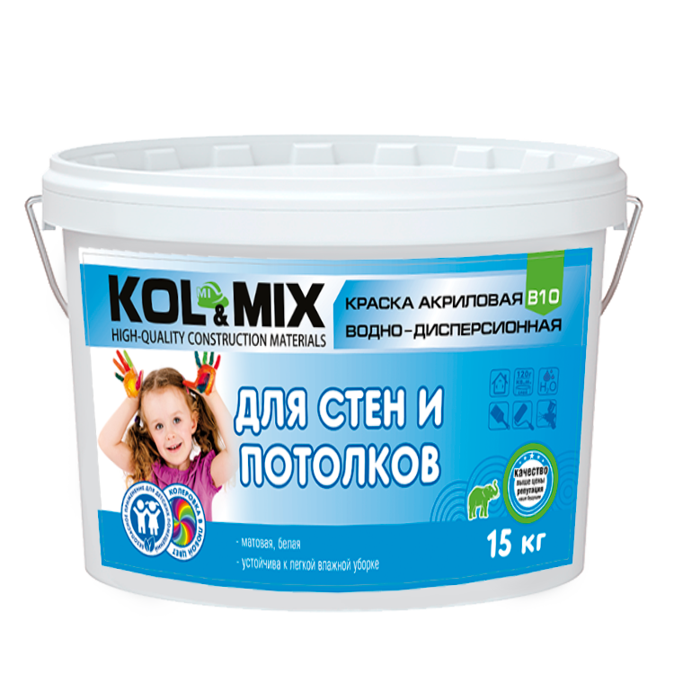 КРАСКА АКРИЛОВАЯ ДЛЯ СТЕН И ПОТОЛКОВ KOL&MIX 15кг