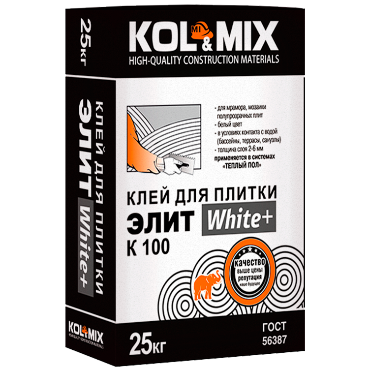 КЛЕЙ ДЛЯ ПЛИТКИ ЭЛИТ WHITE + К100 KOL&MIX 25КГ