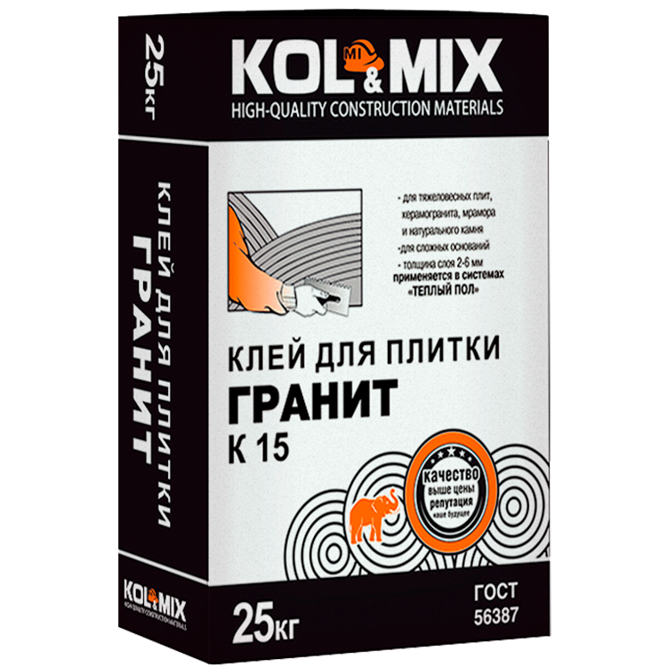 КЛЕЙ ДЛЯ ПЛИТКИ ГРАНИТ К15 KOL&MIX 25КГ