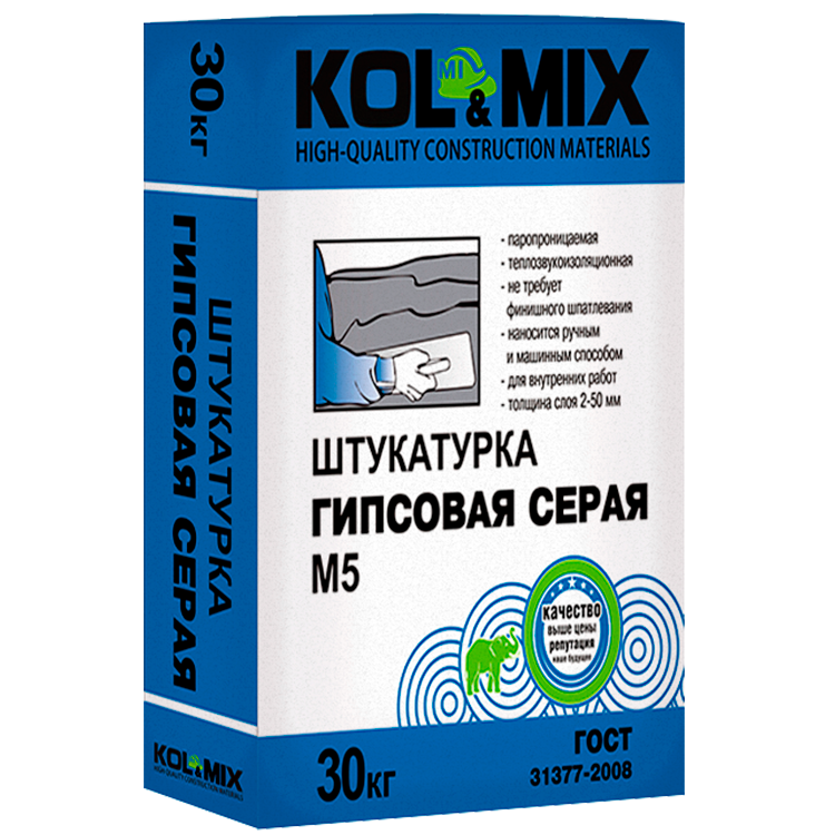 Штукатурка ГИПСОВАЯ СЕРАЯ М5 Kol&Mix 30кг