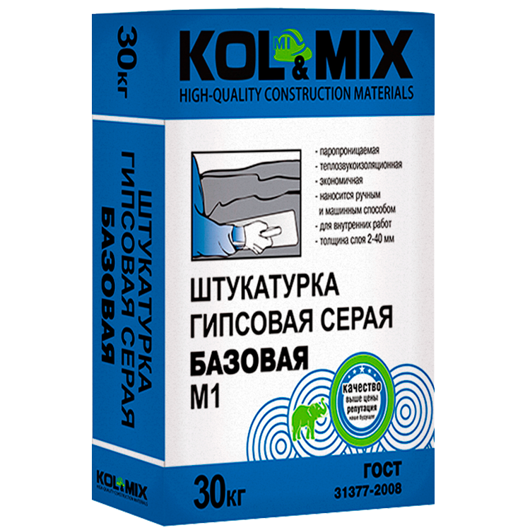 ШТУКАТУРКА ГИПСОВАЯ СЕРАЯ БАЗОВАЯ М1 KOL&MIX 30КГ